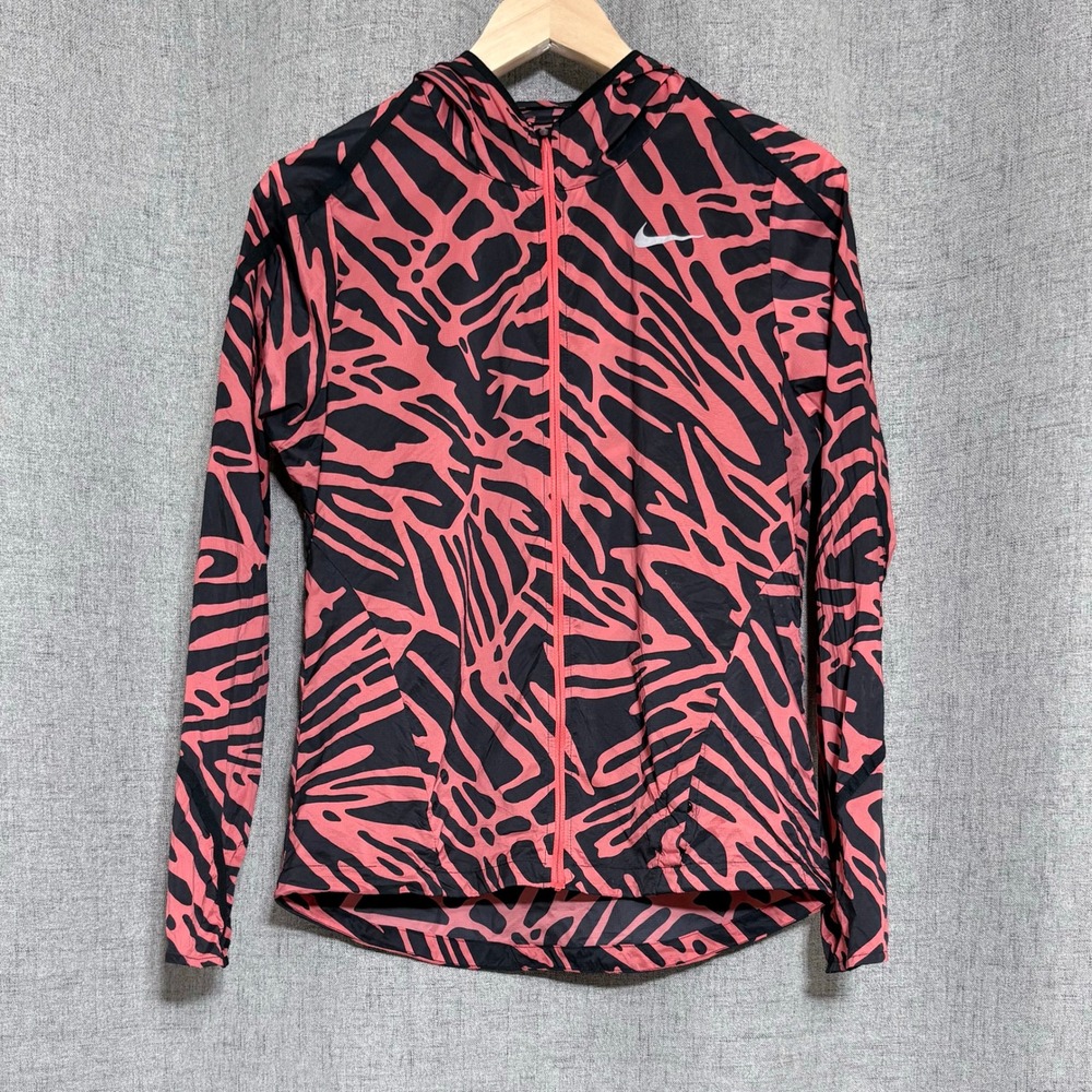 Nike Impossibly Light Running Jacket Pink Black Zebra Print Hooded 803591-696 M